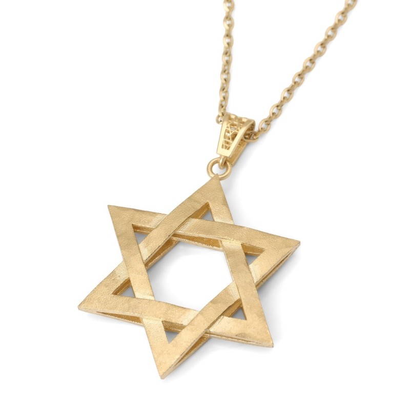 Pendentif grande étoile de David surélevée et imbriquée en or 14 carats - Couleur