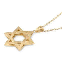 14K Gold Elevated and Interlocking Large Star of David Pendant - Color