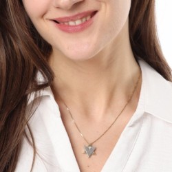 14K Gold Two-Tone Dove and Star of David Shin Pendant with Diamond for