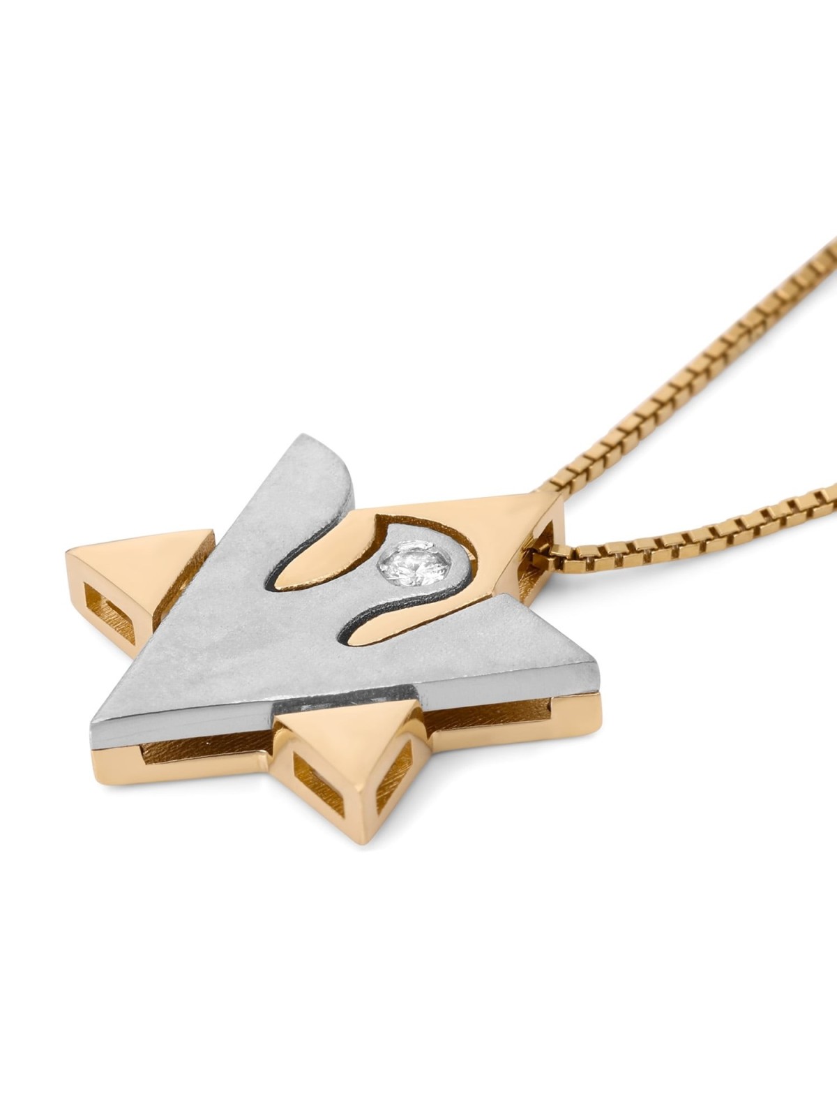 Pendentif tibia colombe et étoile de David bicolores en or 14 carats avec diamant pour