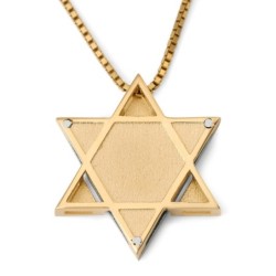 14K Gold Two-Tone Dove and Star of David Shin Pendant with Diamond for