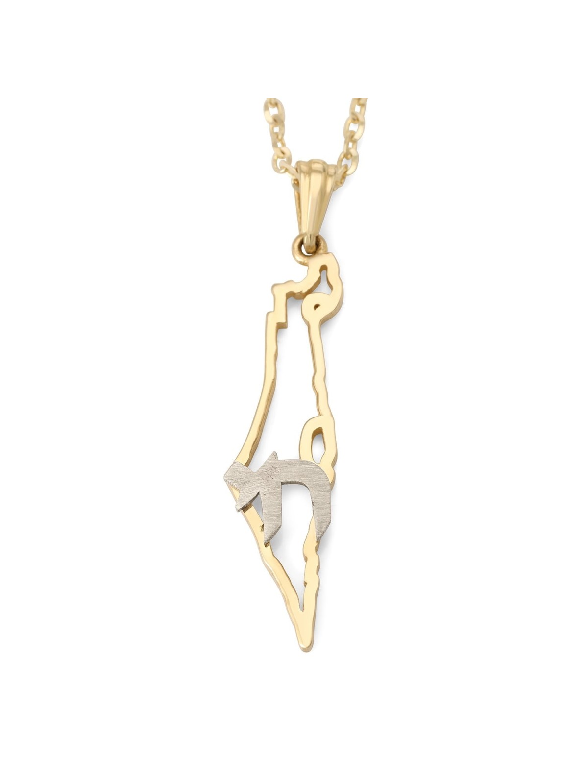 Collier pendentif unisexe Chai en or 14 carats et carte d’Israël
