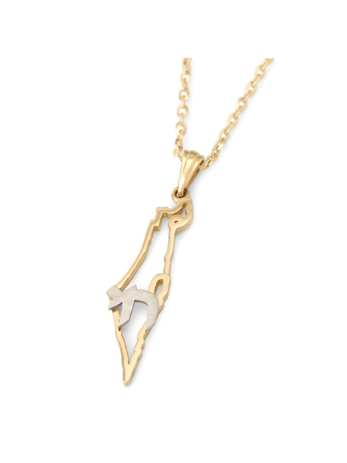 Collier pendentif unisexe Chai en or 14 carats et carte d’Israël