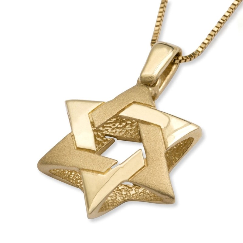 14K Yellow Gold Reversible Interlocking Star of David Pendant Necklace