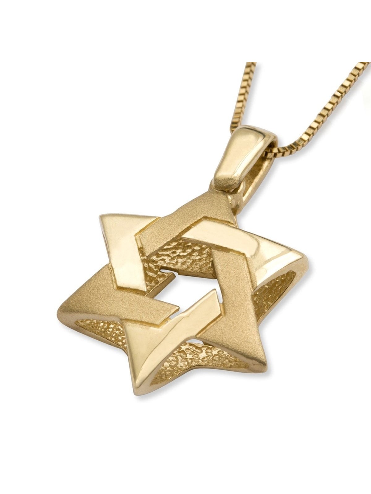 14K Yellow Gold Reversible Interlocking Star of David Pendant Necklace