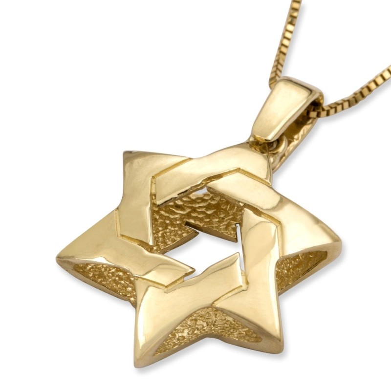Collier à pendentif étoile de David réversible en or jaune 14 carats