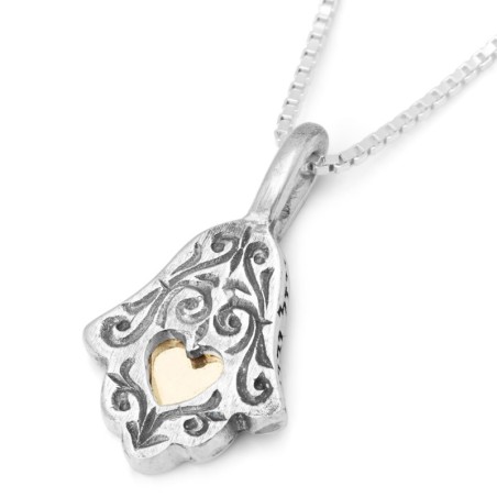 Collier Hamsa ethnique en argent sterling et or 9 carats - Chance et bénédiction