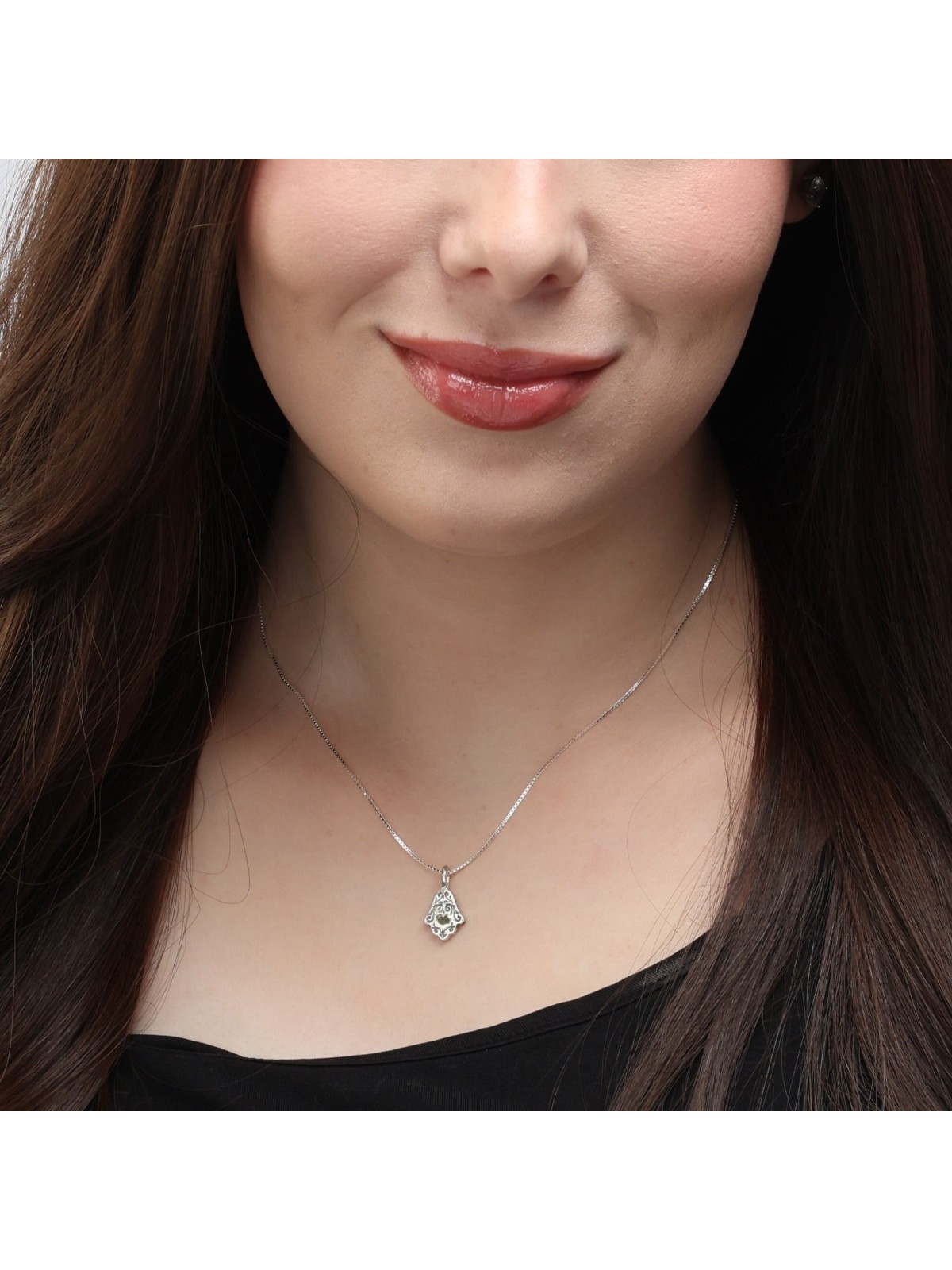 Collier Hamsa ethnique en argent sterling et or 9 carats - Chance et bénédiction