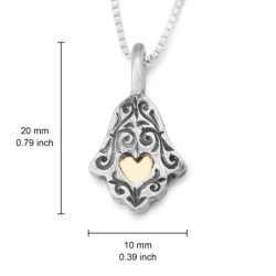 Sterling Silver and 9K Gold Ethnic Hamsa Necklace - Luck and Blessing