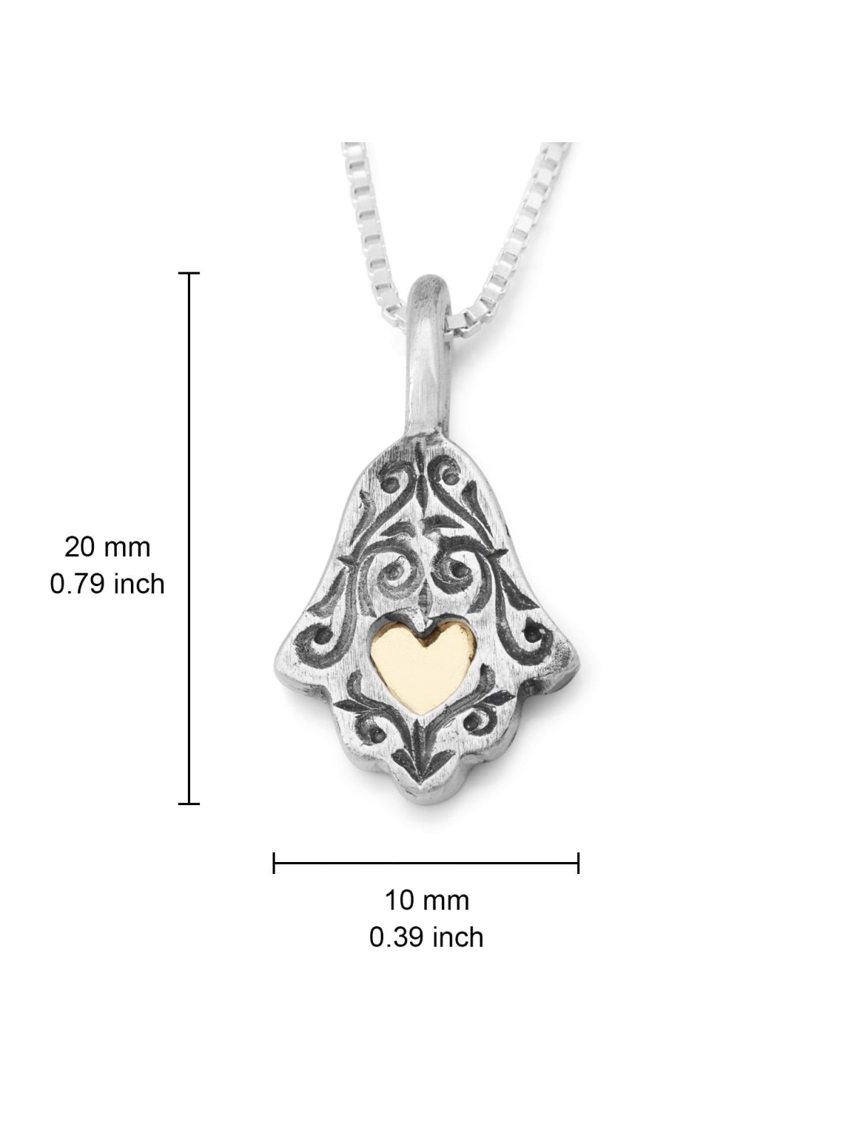 Sterling Silver and 9K Gold Ethnic Hamsa Necklace - Luck and Blessing