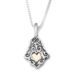 Sterling Silver and 9K Gold Ethnic Hamsa Necklace - Luck and Blessing