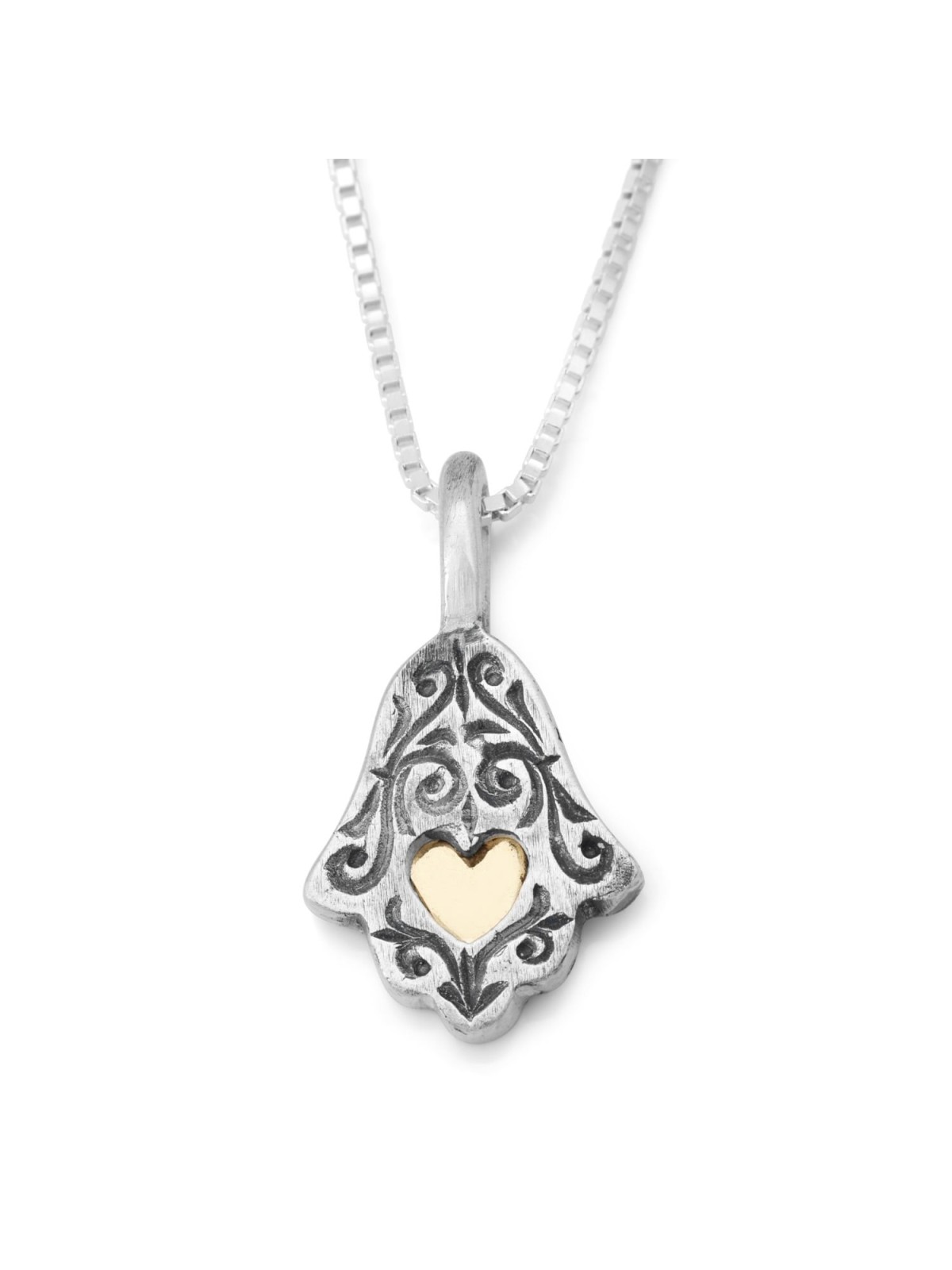 Sterling Silver and 9K Gold Ethnic Hamsa Necklace - Luck and Blessing
