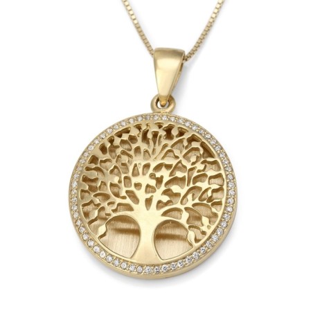 Collier pendentif grand arbre de vie en or 14 carats avec diamants étincelants