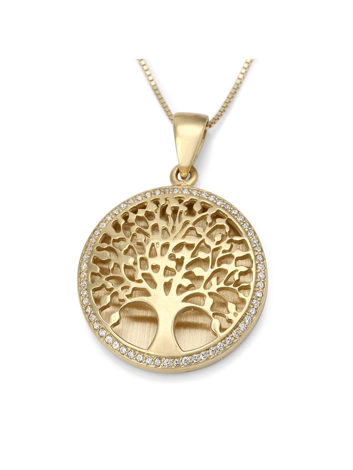 Collier pendentif grand arbre de vie en or 14 carats avec diamants étincelants