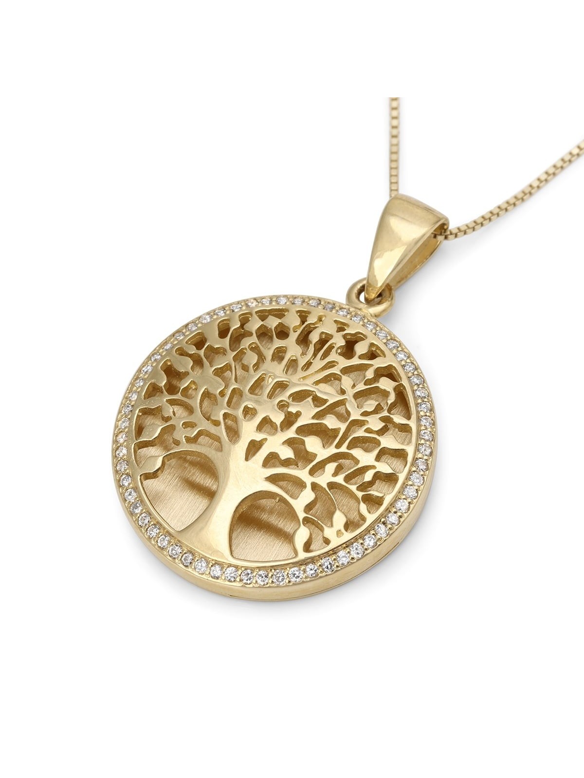 14K Gold Large Tree of Life Pendant Necklace with Sparkling Diamonds