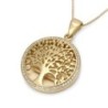 14K Gold Large Tree of Life Pendant Necklace with Sparkling Diamonds