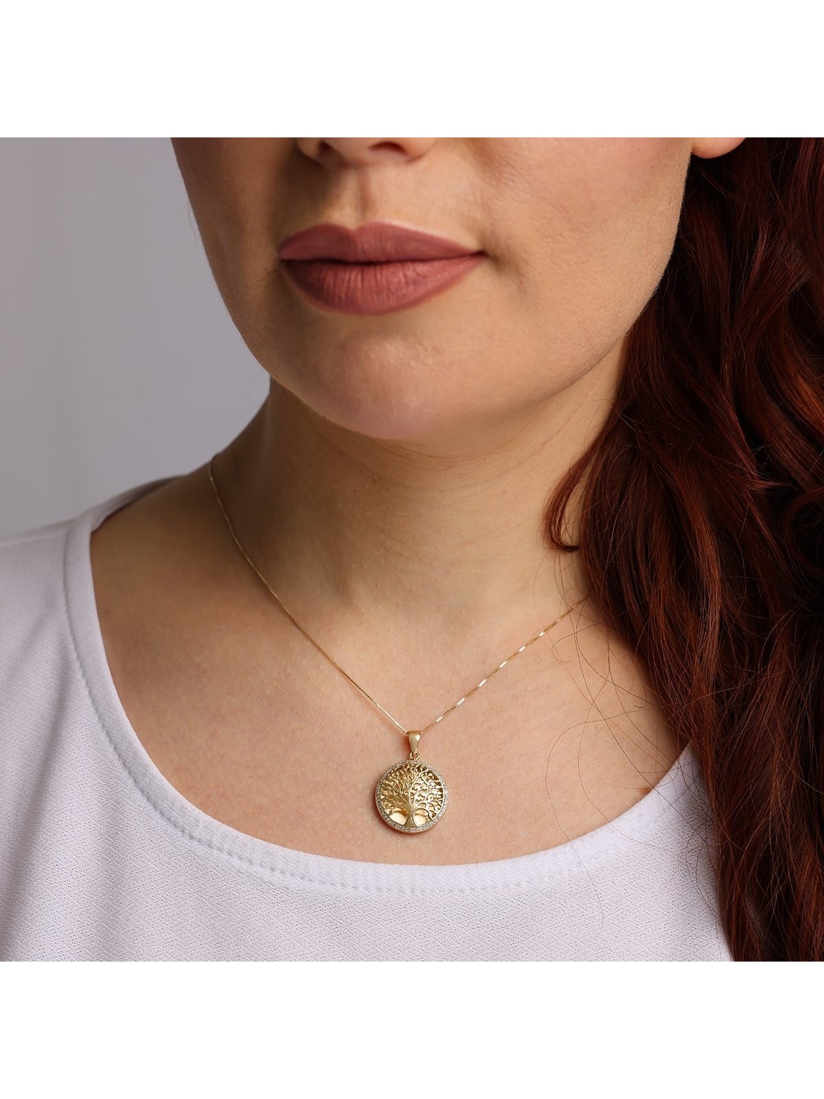 14K Gold Large Tree of Life Pendant Necklace with Sparkling Diamonds