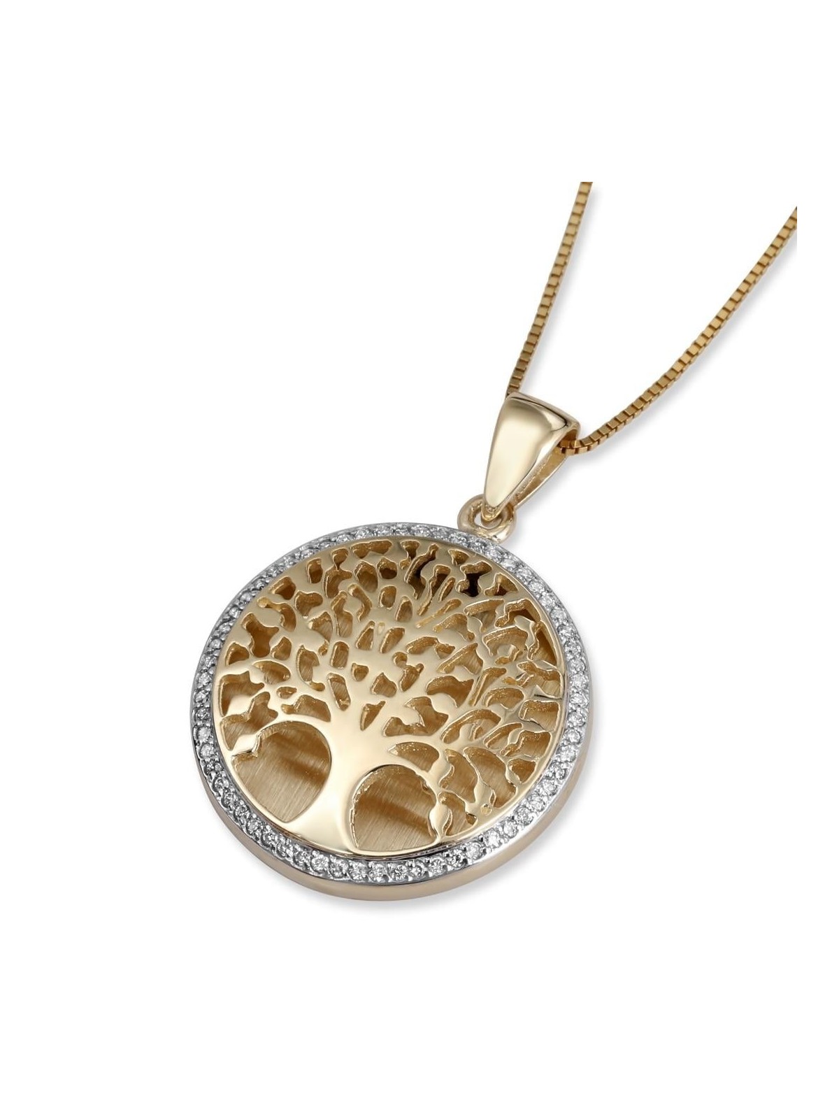 Collier pendentif grand arbre de vie en or 14 carats avec diamants étincelants