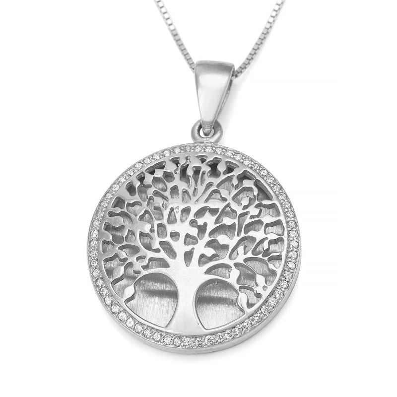 Collier pendentif grand arbre de vie en or 14 carats avec diamants étincelants