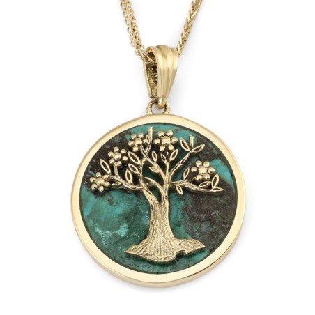 Collier pendentif arbre de vie en or 14 carats et pierre d'Eilat