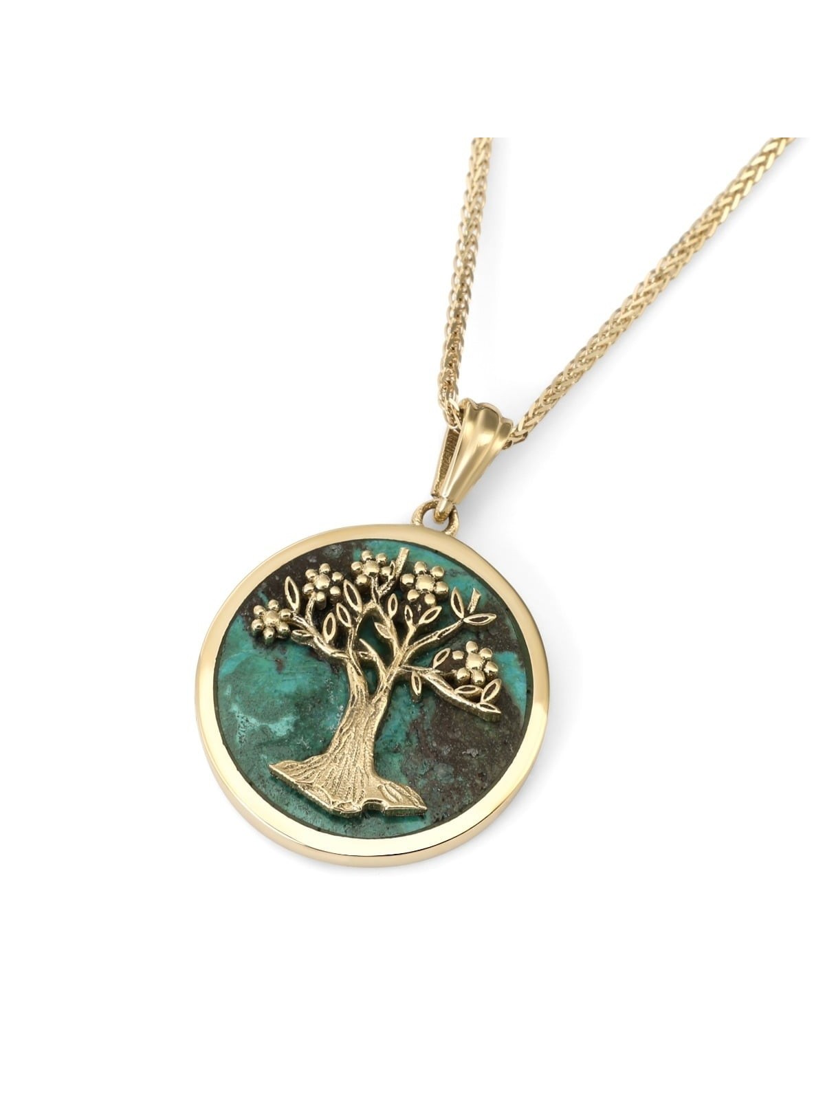 14K Gold and Eilat Stone Tree of Life Pendant Necklace