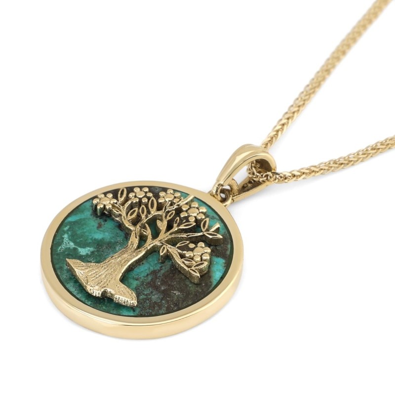 Collier pendentif arbre de vie en or 14 carats et pierre d'Eilat