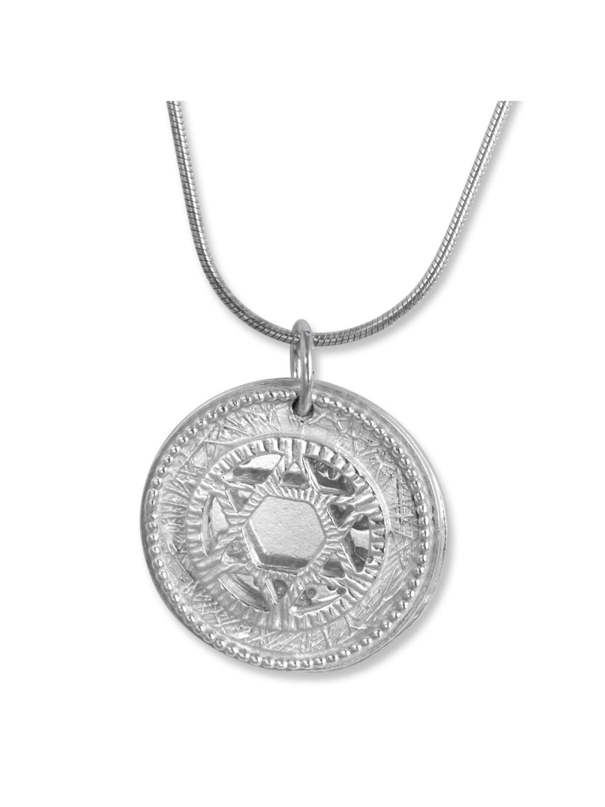 Sterling Silver Yemenite-Style Double Disk Star of David Pendant Neckl