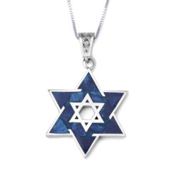 14K White Gold Unisex Star of David Pendant with Eilat Stone