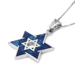 14K White Gold Unisex Star of David Pendant with Eilat Stone