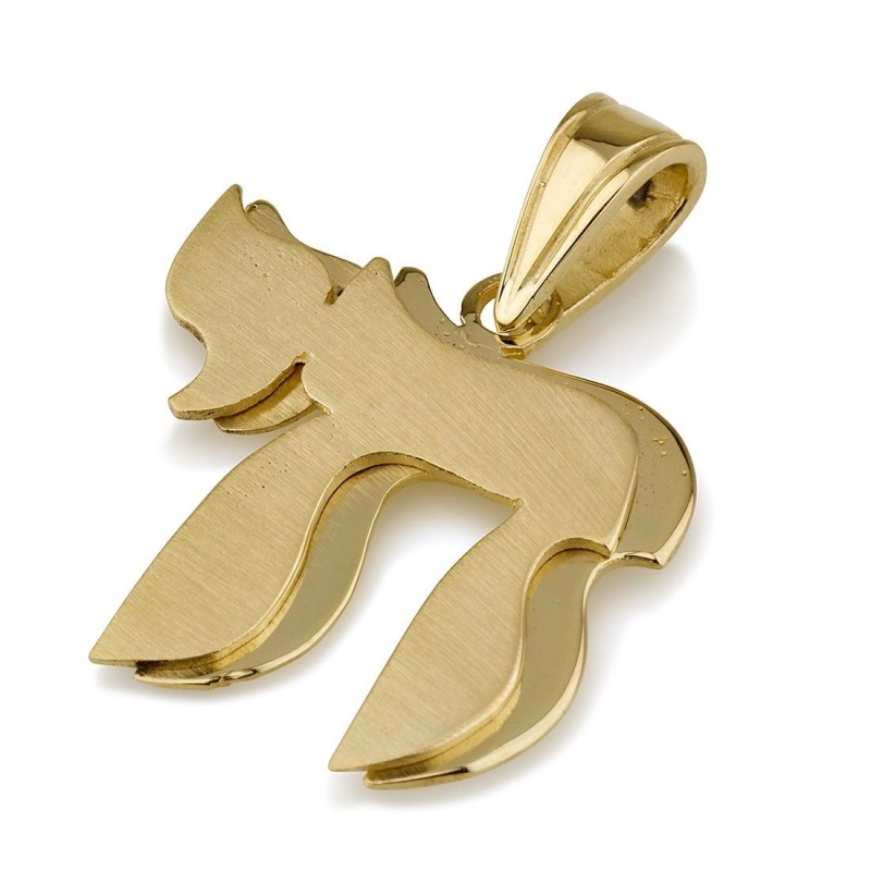 14K Gold Double Chai Pendant