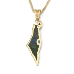14K Gold Map of Israel Pendant with Eilat Stone - Yellow or White Gold