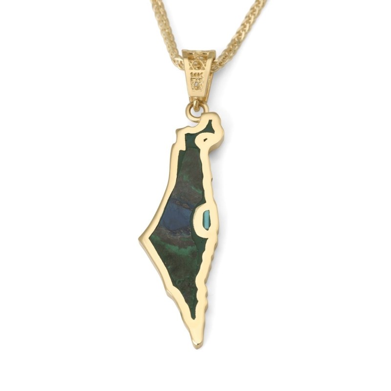 14K Gold Map of Israel Pendant with Eilat Stone - Yellow or White Gold