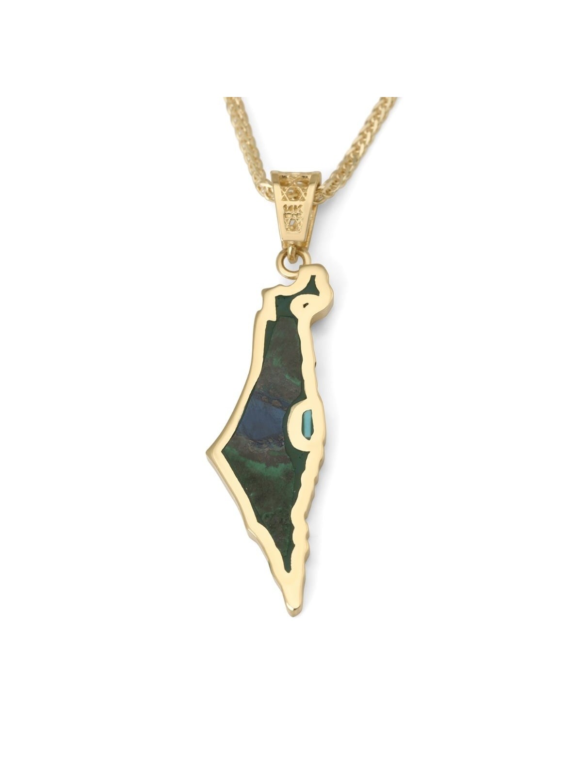 Pendentif Carte d’Israël en or 14 carats avec pierre d’Eilat - Or jaune ou blanc
