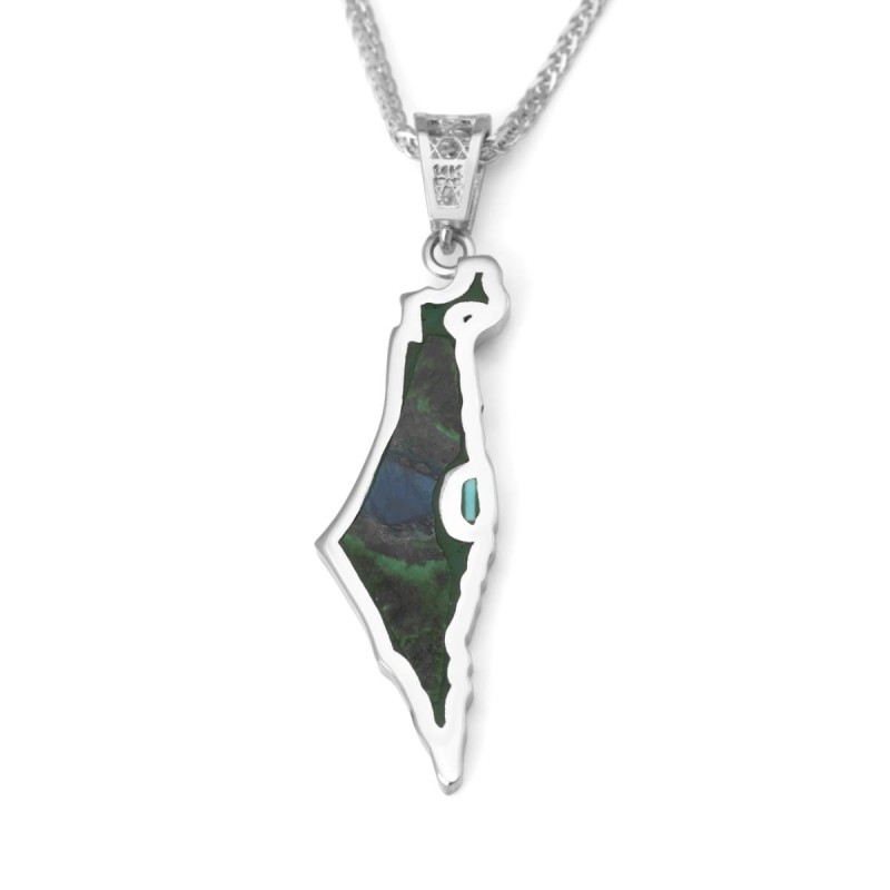 Pendentif Carte d’Israël en or 14 carats avec pierre d’Eilat - Or jaune ou blanc