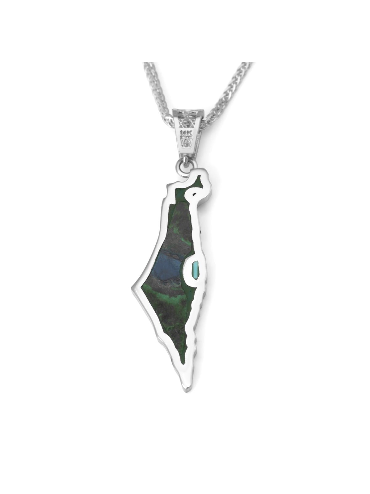 Pendentif Carte d’Israël en or 14 carats avec pierre d’Eilat - Or jaune ou blanc