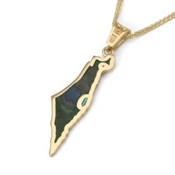 14K Gold Map of Israel Pendant with Eilat Stone - Yellow or White Gold