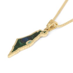 14K Gold Map of Israel Pendant with Eilat Stone - Yellow or White Gold