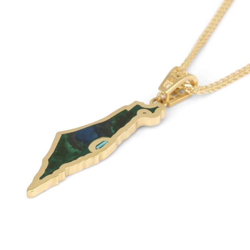 Pendentif Carte d’Israël en or 14 carats avec pierre d’Eilat - Or jaune ou blanc