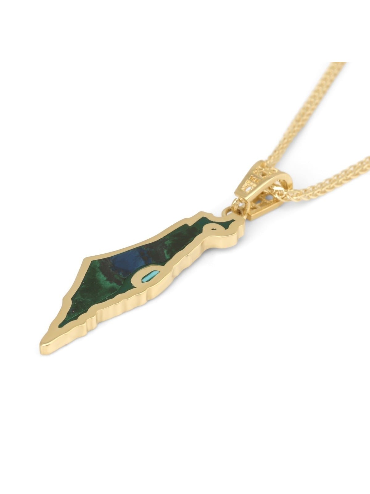 Pendentif Carte d’Israël en or 14 carats avec pierre d’Eilat - Or jaune ou blanc