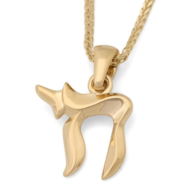 Collier avec pendentif Chai en or 14 carats pour femme