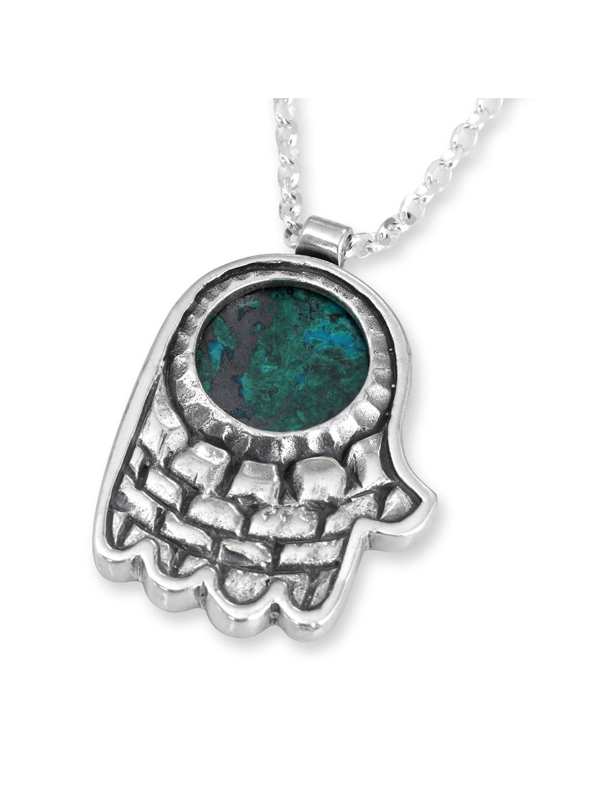 Sterling Silver and Eilat Stone Hamsa Necklace With Old Jerusalem Moti
