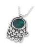 Collier Hamsa en argent sterling et pierre d'Eilat avec moti du vieux Jérusalem