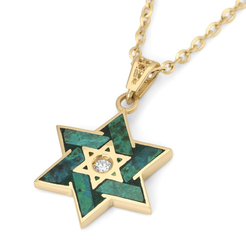 Pendentif étoile de David en or 14 carats et pierre d'Eilat