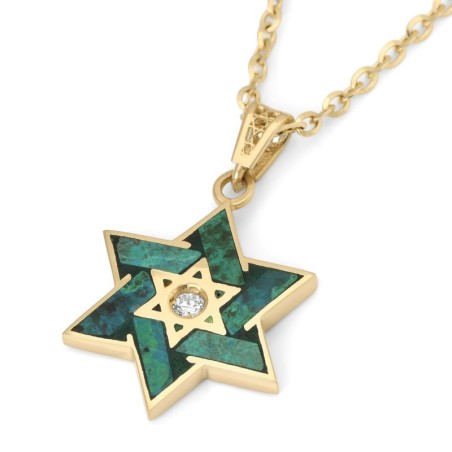 Pendentif étoile de David en or 14 carats et pierre d'Eilat
