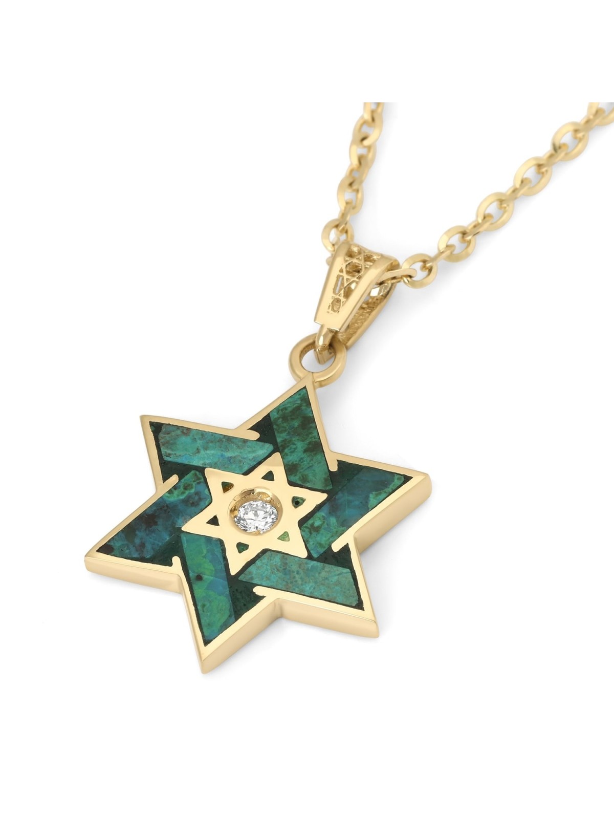 Pendentif étoile de David en or 14 carats et pierre d'Eilat