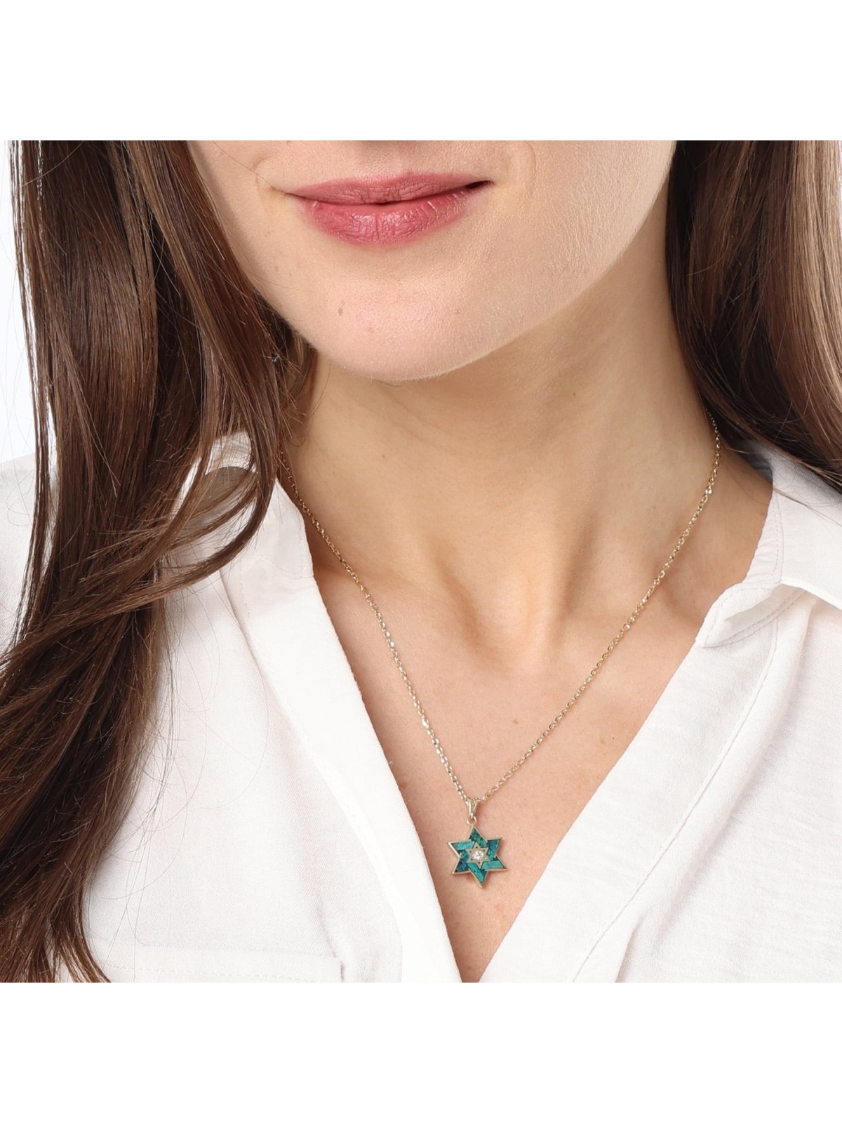Pendentif étoile de David en or 14 carats et pierre d'Eilat