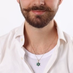 14K Gold Diamond and Eilat Stone Star of David Pendant