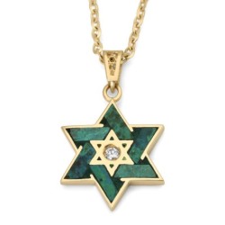 14K Gold Diamond and Eilat Stone Star of David Pendant