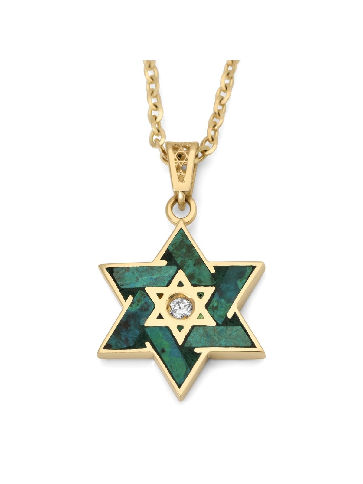 14K Gold Diamond and Eilat Stone Star of David Pendant