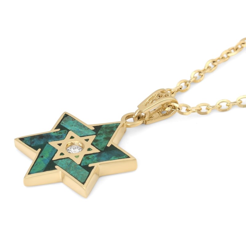 Pendentif étoile de David en or 14 carats et pierre d'Eilat